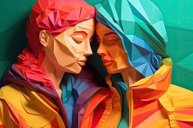 3d papercut colorful lgbtq couple illustration for lgbtq pride day