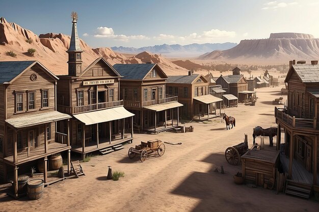 3d paperquill high resolution scene of an epic grand 1800s American Western Town