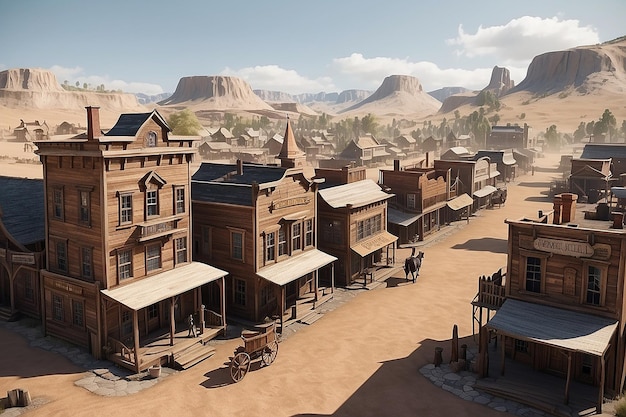 3d paperquill high resolution scene of an epic grand 1800s American Western Town