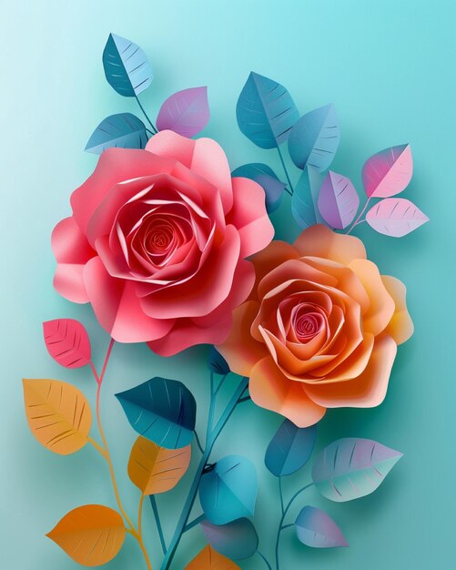 Foto 3d papier rozen bloemen ontwerp