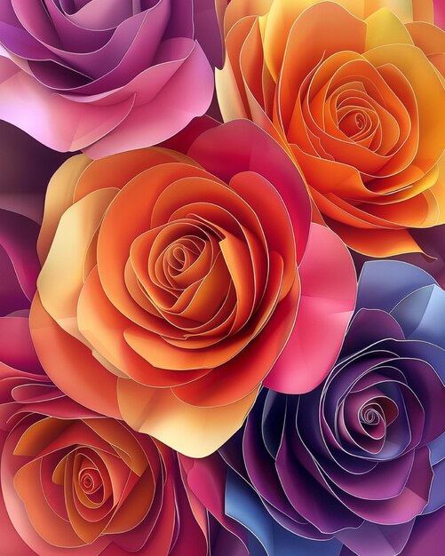 Foto 3d papier rozen bloemen ontwerp