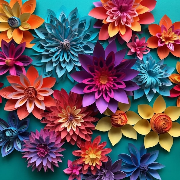 3D papieren bloemen levendige kleuren