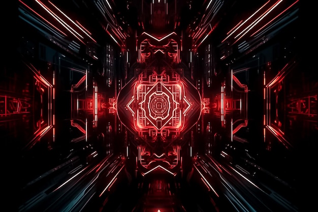 3d parts and red lighting in the style of art deco futurism symmetrical composition Ai generated