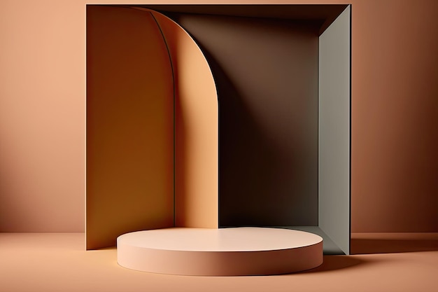 3D Пастельный коричневый подиум Дисплей природа деревянная подставка Фон для продуктов Generative ai