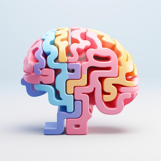 A 3D pastel illustration vector of a minimal brain puzzle