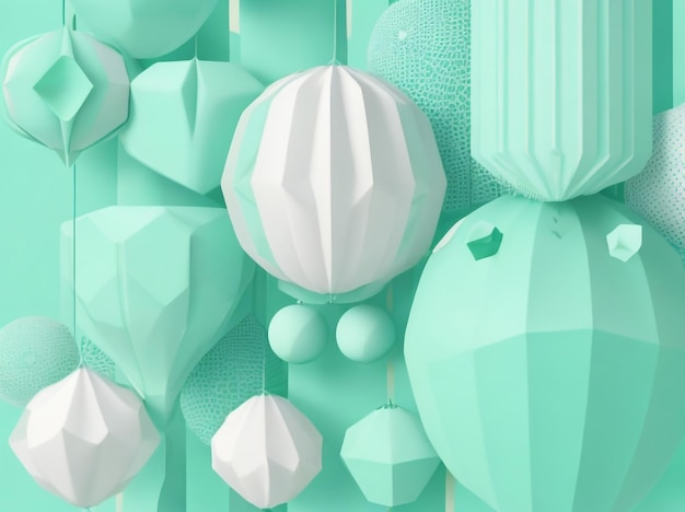 3D Pastel Mint Green Geometric Shapes Cluster