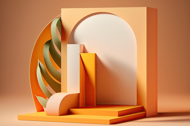 3D Pastel Orange Podium Display nature wooden stand Background for products Generative ai