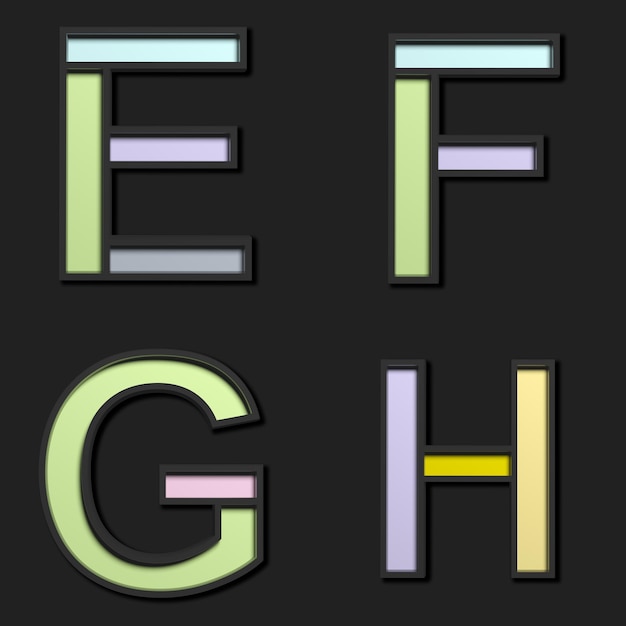 3D pastel uppercase letters on black background