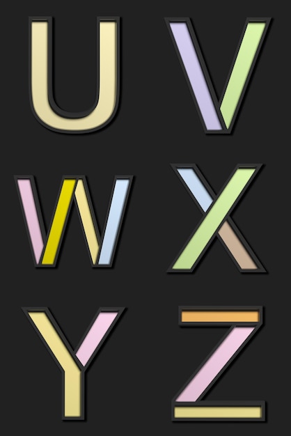 3D pastel uppercase letters on black background