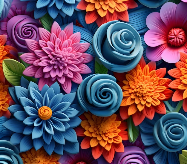 3D Pattern with colorful flowers Floral background Vector illustration Ai Generated