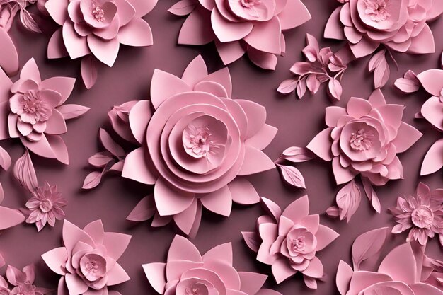 3D Pattern with pink flowers intricate details 22