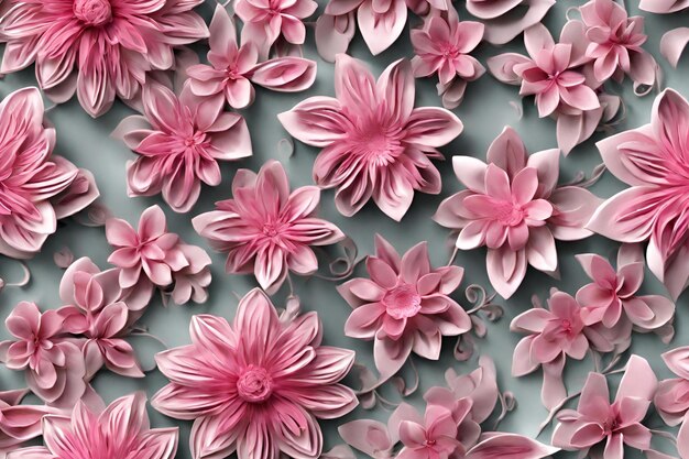 3D Pattern with pink flowers intricate details 87