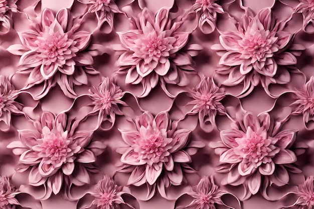 3D Pattern with pink flowers intricate details 8