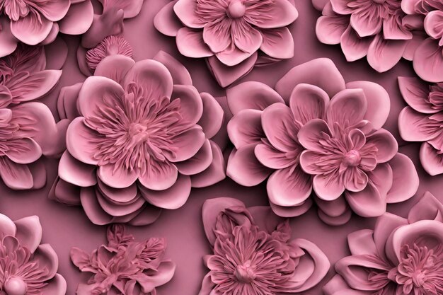 3D Pattern with pink flowers intricate details 91