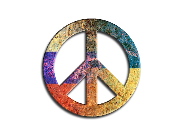 3D peace symbol with Russian and Ukrainian flags no war concept