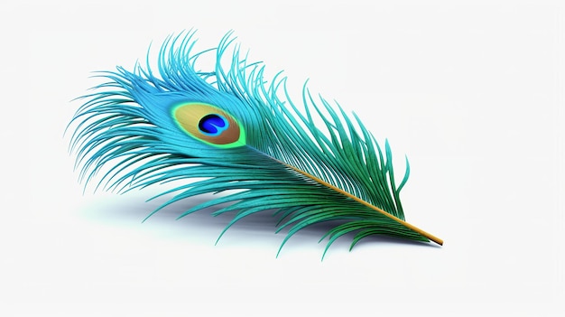 3d peacocks feather pixar simple white background bright Generative ai
