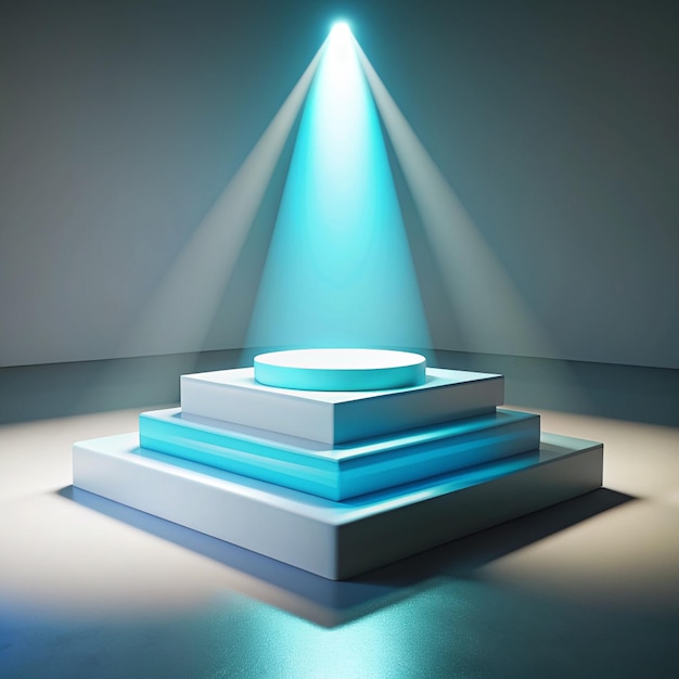 3d pedestal platform white background with spot light effect