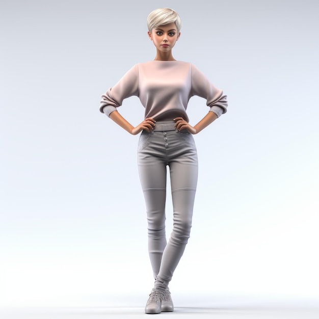 3d Penelope Fashion Model Pink Pants And Sweater In Dark Silver Style