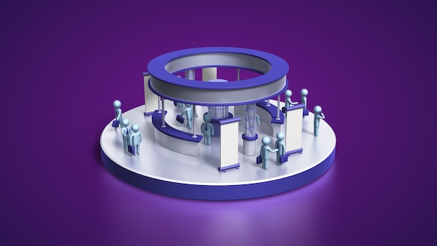 3D people and exhibition for events with purple backgrounds