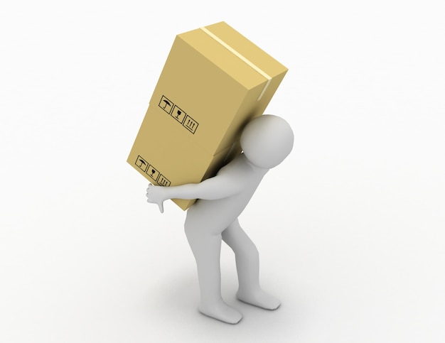 3d people - human character carry a big package . 3d render illustration