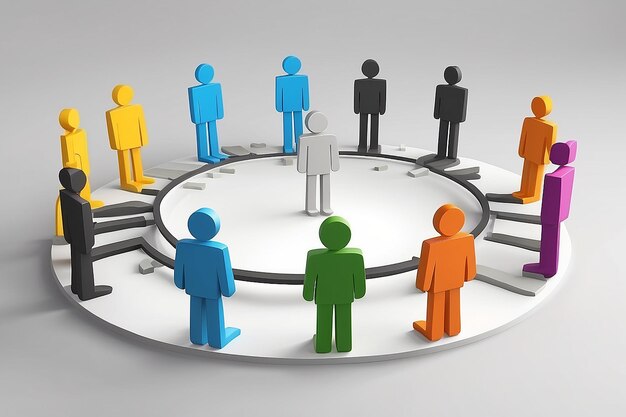 3d people human character in circle with leadership3d render illustration