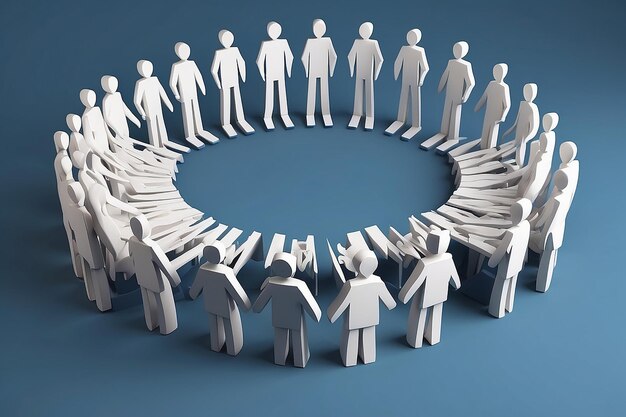 3d people human character in circle with leadership3d render illustration