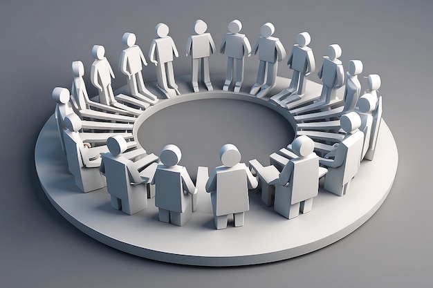 3d people human character in circle with leadership3d render illustration