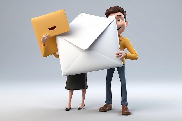 3d people human character person with a big envelope