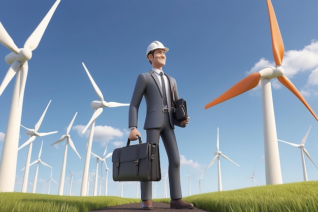 3d people human character person with briefcase and windpower Engineer 3d render