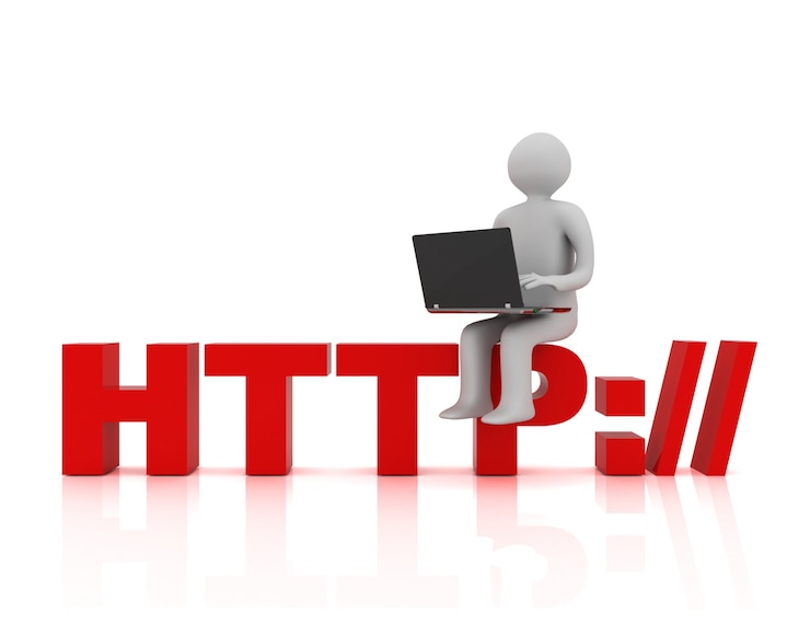 Photo 3d people - man, person sitting on http sign with a laptop. concept of communicationãâãâ. rendered illustration