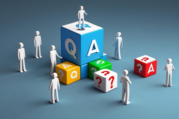 3d people man person with cubes Question and answer QA