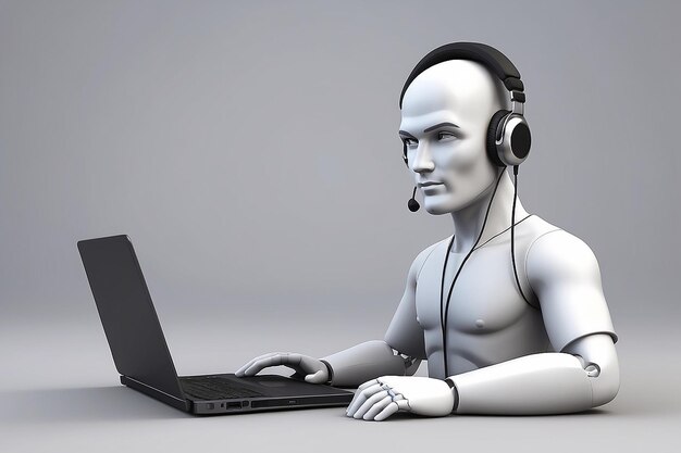 3d people man person with a laptop and headphone