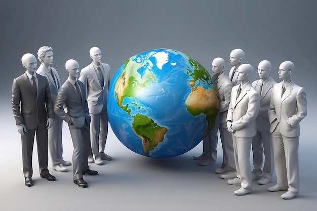 3d peoplehuman character and the earth globe This is a 3d render illustration