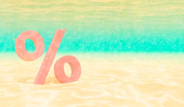 3D percent sign underwater in sunlight