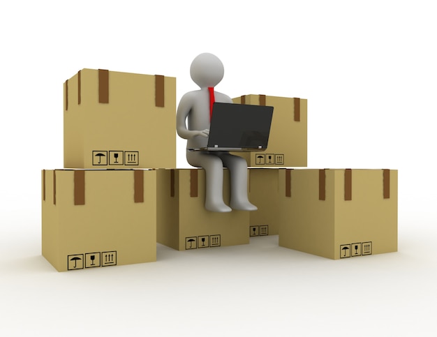 3d person and carton boxes. 3d illustration