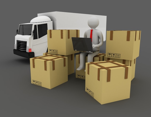 3d person and carton boxes. 3d illustration