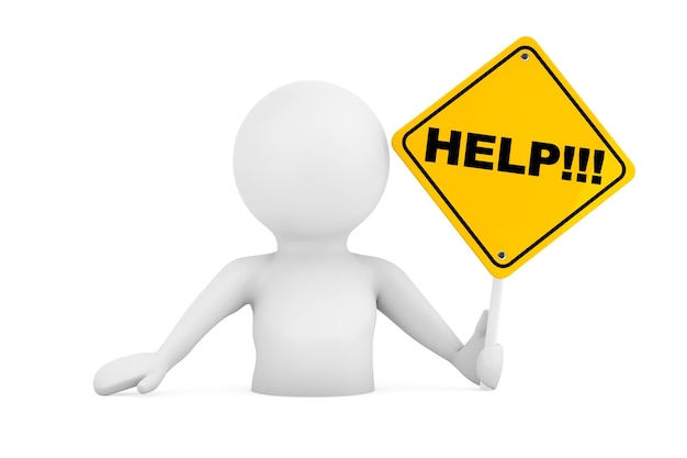 3d Person Falling in Problems with Help Sign on a white background. 3d Rendering