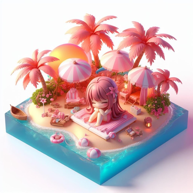 3d person sleep in a tiny beautiful paradise island