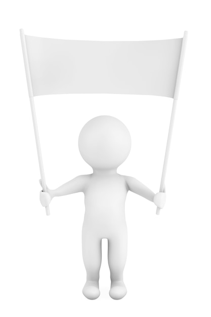 3d Person with Blank Placard Banner in Hands on a white background. 3d Rendering