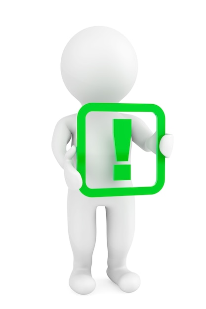 Photo 3d person with a exclamation mark on a white background