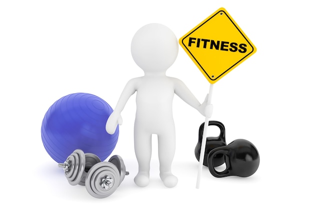 3d person with fitness sign on a white background