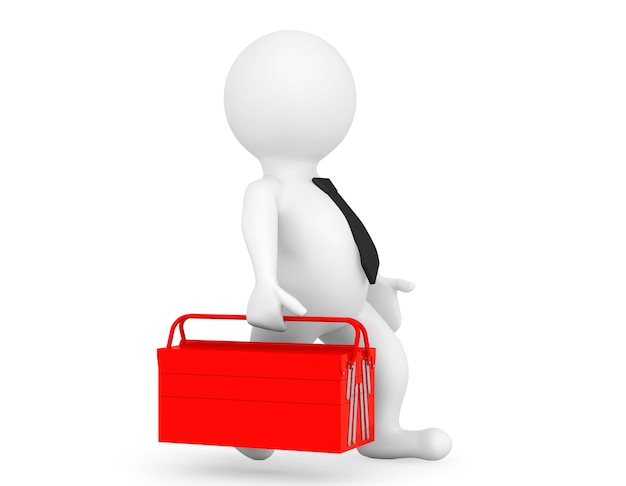 3d Person with Red Toolbox on a white background