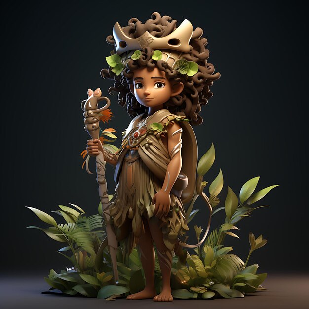 Foto 3d-personage mannelijke satyr slim tan met een pan flute forest musician leaf game asset design art