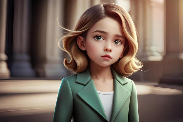 3D-personage mode klein kind op de achtergrond