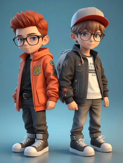 3D personage twee jongen realtake achtergrond