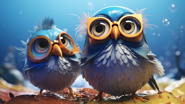 3D-personages die vogelgedrag observeren schattig gezicht