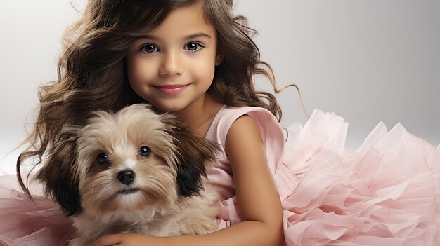 3D-фото красивой девочки с собакой