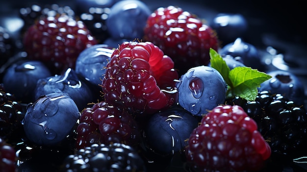 3d photo of a blue and red berries wallpaper