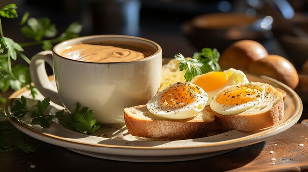 Photo 3d photo of a breakfast eggs with bread wallpaper