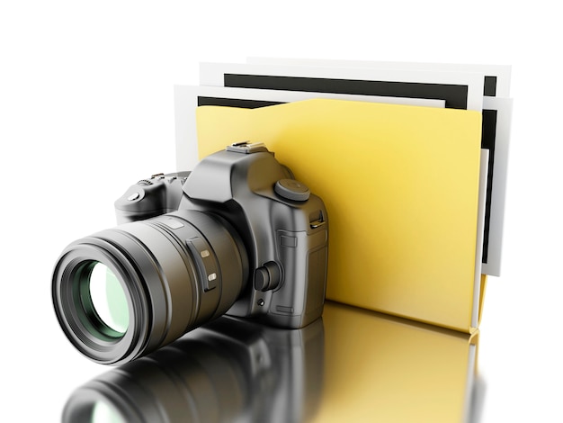 3d Photo camera with folder. Photo album.